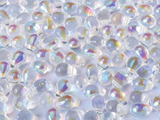 Teardrop Beads 9x6 mm, Crystal AB, Czech Glass