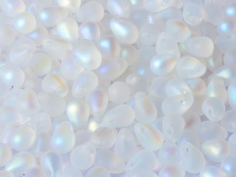 Teardrop Beads 9x6 mm, Crystal Etched AB Full, Czech Glass
