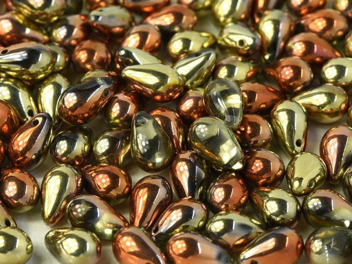 Teardrop Beads 9x6 mm, Crystal California Gold Rush, Czech Glass