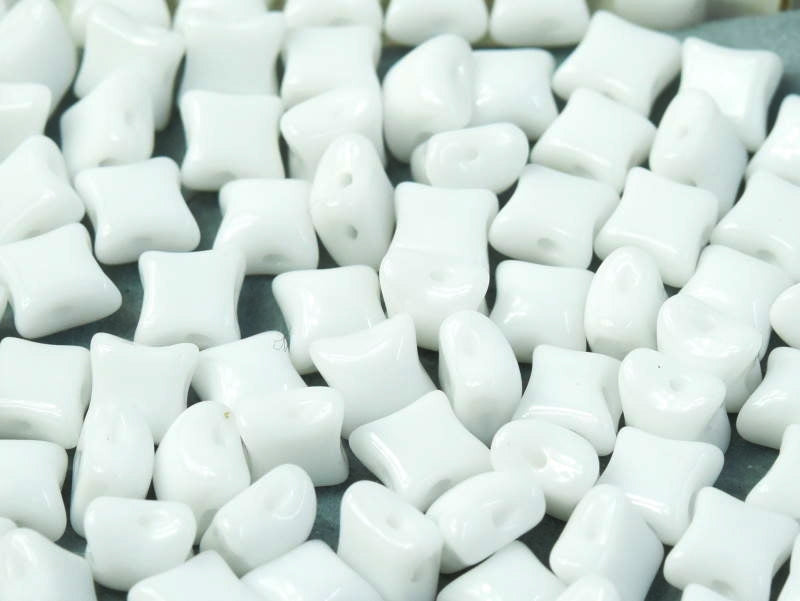 WibeDuo® Beads 8x8 mm, 2 Holes, Chalk White, Czech Glass