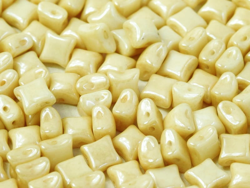WibeDuo® Beads 8x8 mm, 2 Holes, Chalk White Champagne Luster, Czech Glass