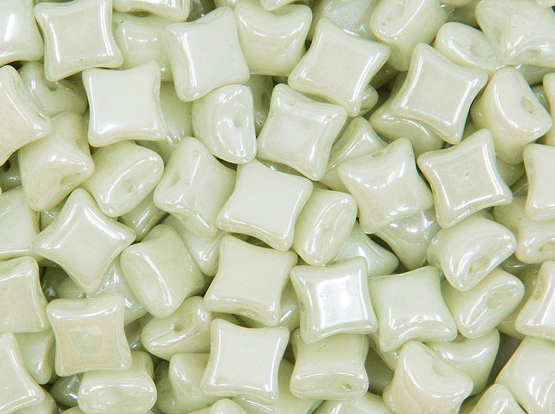 WibeDuo® Beads 8x8 mm, 2 Holes, Chalk White Mint Luster, Czech Glass