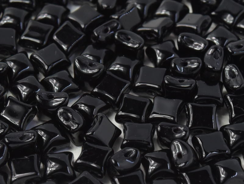 WibeDuo® Beads 8x8 mm, 2 Holes, Jet Black, Czech Glass