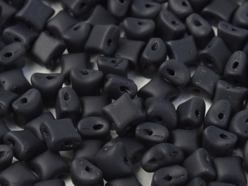 WibeDuo® Beads 8x8 mm, 2 Holes, Jet Black Matte, Czech Glass