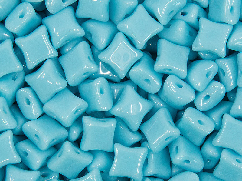 WibeDuo® Beads 8x8 mm, 2 Holes, Opaque Blue Turquoise, Czech Glass