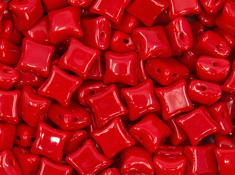 WibeDuo® Beads 8x8 mm, 2 Holes, Opaque Red, Czech Glass