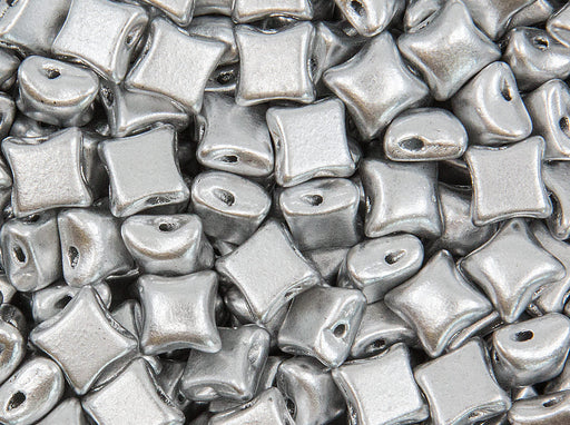 WibeDuo® Beads 8x8 mm, 2 Holes, Aluminum Silver, Czech Glass