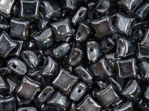 WibeDuo® Beads 8x8 mm, 2 Holes, Jet Hematite, Czech Glass
