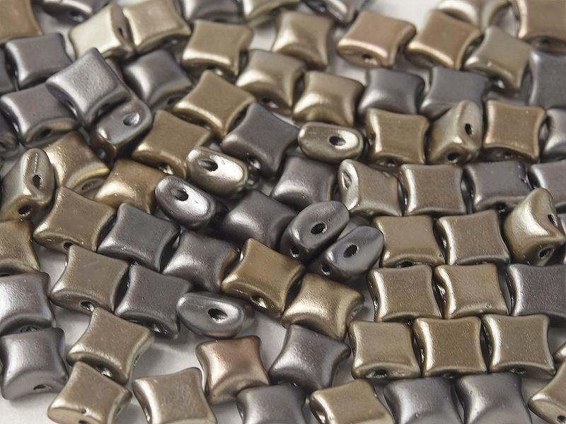 WibeDuo® Beads 8x8 mm, 2 Holes, Zinc Iris, Czech Glass