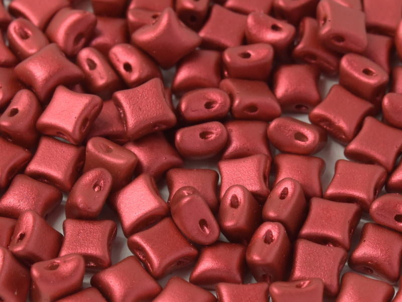WibeDuo® Beads 8x8 mm, 2 Holes, Lava Red, Czech Glass