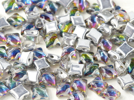 WibeDuo® Beads 8x8 mm, 2 Holes, Crystal Underlit Petroleum, Czech Glass