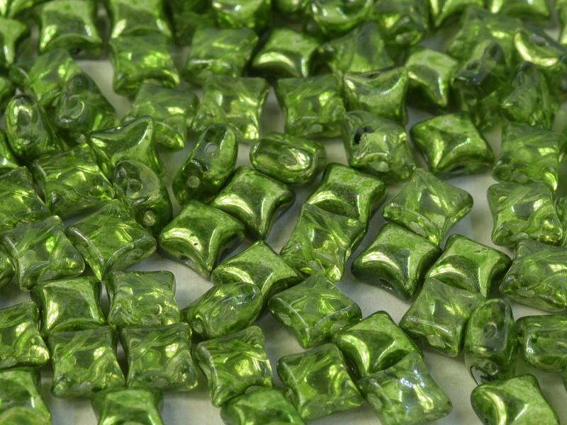 WibeDuo® Beads 8x8 mm, 2 Holes, Crystal Olive Metallic Ice, Czech Glass