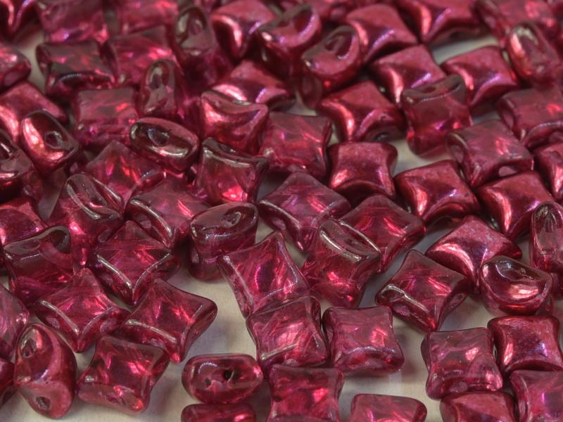 WibeDuo® Beads 8x8 mm, 2 Holes, Crystal Pomegranate Metallic Ice, Czech Glass