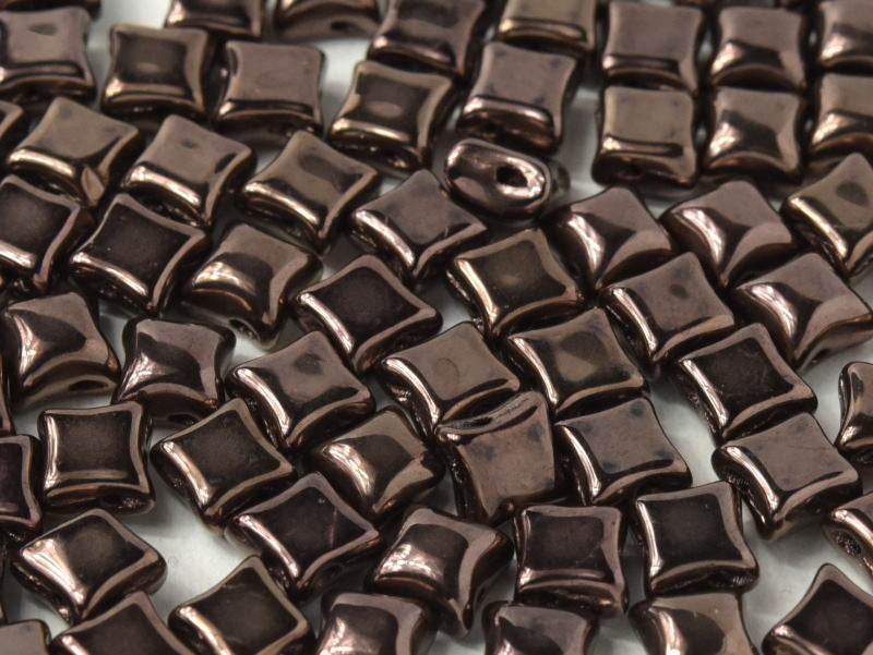 WibeDuo® Beads 8x8 mm, 2 Holes, Jet Bronze, Czech Glass
