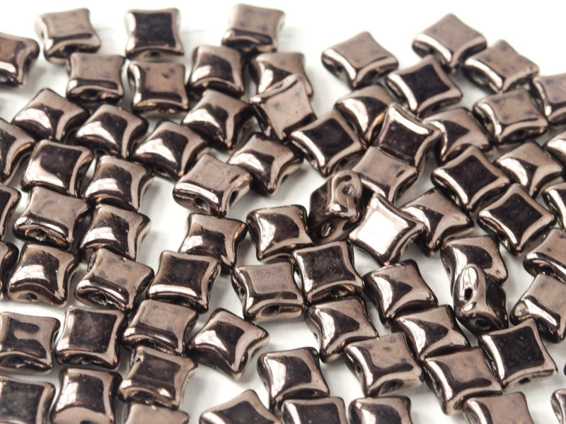 WibeDuo® Beads 8x8 mm, 2 Holes, Jet Copper, Czech Glass