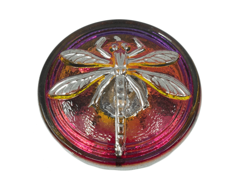 1 pc Czech Glass Button, Crystal Violet/Purple Gold Dragonfly, Hand Painted, Size 8 (18mm)