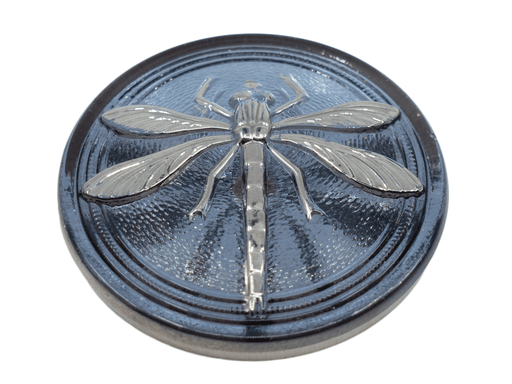 1 pc Czech Glass Cabochon Blue Montana Silver Dragonfly (Smooth Reverse Side), Hand Painted, Size 8 (18mm)