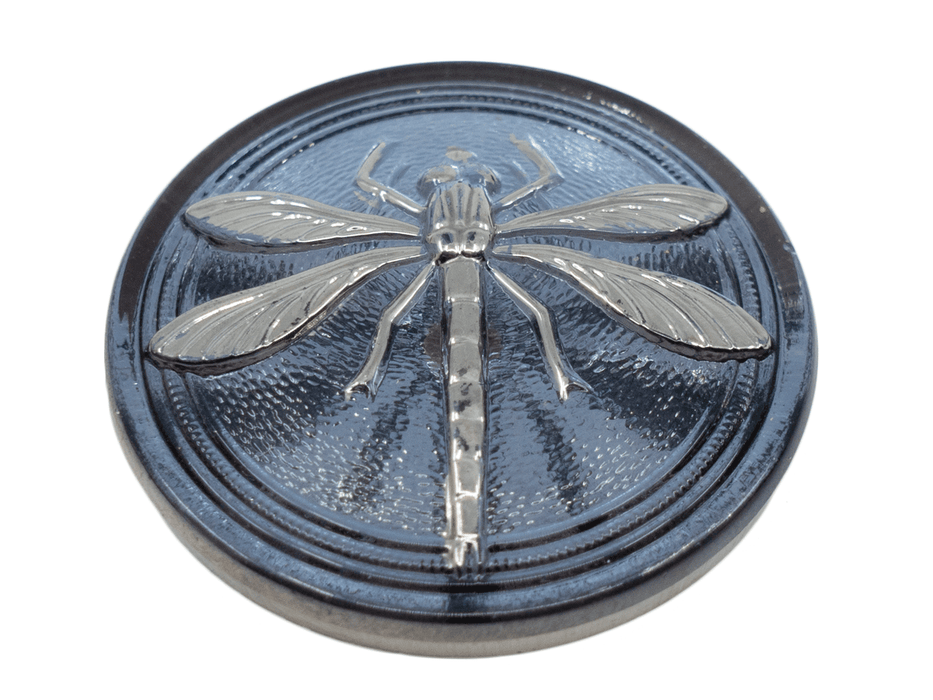 1 pc Czech Glass Cabochon Blue Montana Silver Dragonfly (Smooth Reverse Side), Hand Painted, Size 14 (32mm)