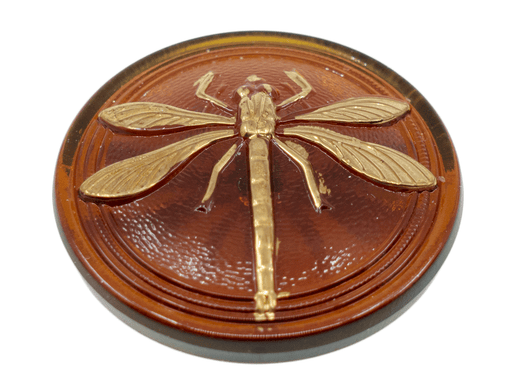 1 pc Czech Glass Cabochon (without Brass Eyelet), Topaz Gold Dragonfly, Hand Painted, Size 8 (18mm)