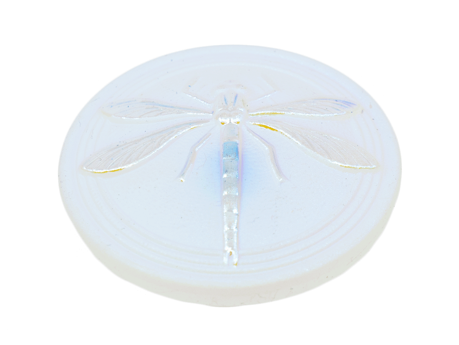 1 pc Czech Glass Cabochon White Matte Silver Dragonfly (Smooth Reverse Side), Hand Painted, Size 8 (18mm)