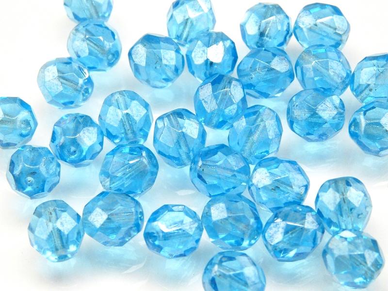 25 pcs Fire Polished Faceted Beads Round, 8mm, Aquamarine Luster, Czech Glass