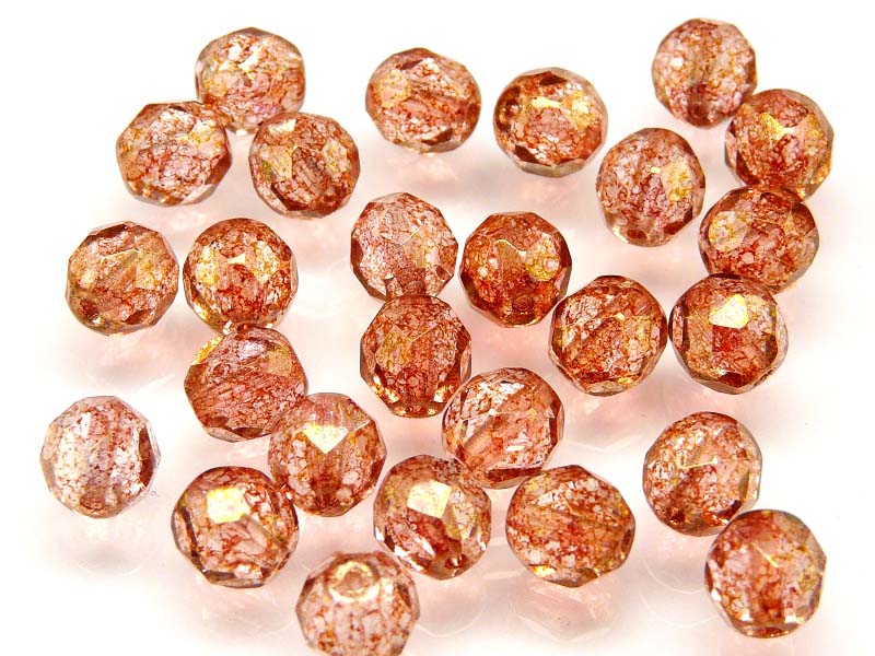 25 pcs Fire Polished Faceted Beads Round, 8mm, Crystal Speckled Red Luster, Czech Glass
