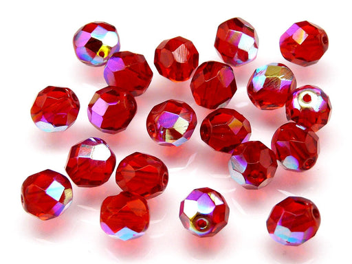 25 pcs Fire Polished Faceted Beads Round, 8mm, Siam Ruby AB, Czech Glass