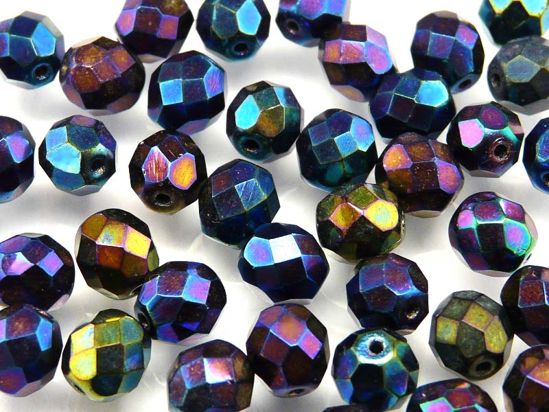 25 pcs Fire Polished Faceted Beads Round, 8mm, Iris Mix, Czech Glass