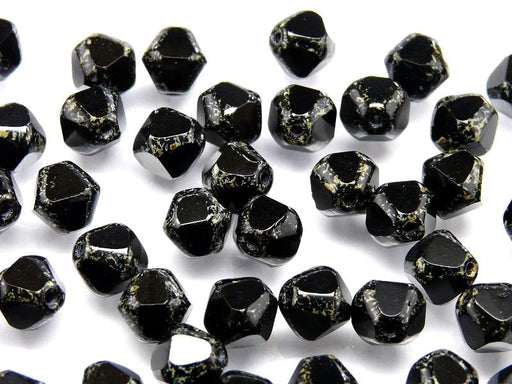 25 pcs Fire Polished Faceted Beads Round, 8mm, Jet Picasso, Czech Glass