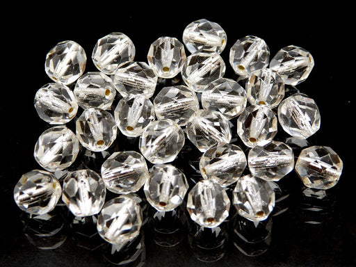 25 pcs Fire Polished Faceted Beads Round, 8mm, Crystal Silver Lined, Czech Glass