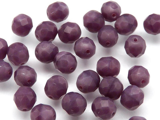 25 pcs Fire Polished Faceted Beads Round, 8mm, Violet Matte Opaque, Czech Glass