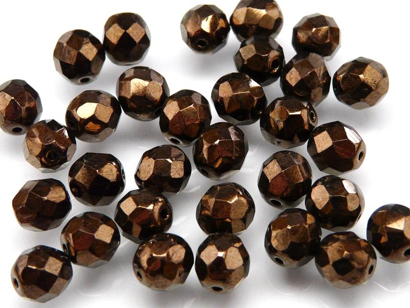 25 pcs Fire Polished Faceted Beads Round, 8mm, Jet Bronze, Czech Glass