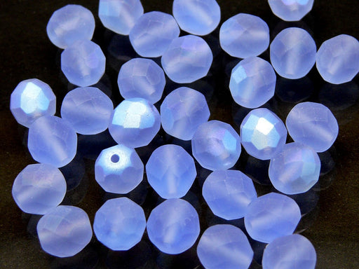 25 pcs Fire Polished Faceted Beads Round, 8mm, Blue AB Matte, Czech Glass