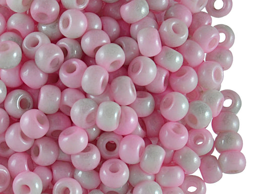 50 pcs Pony Pressed Beads, 2mm Hole, 5.5mm, White Pink Luster, Czech Glass