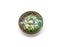 1 pc Czech Glass Button, Green Vitrail Gold Ornament, Hand Painted, Size 14 (32mm)