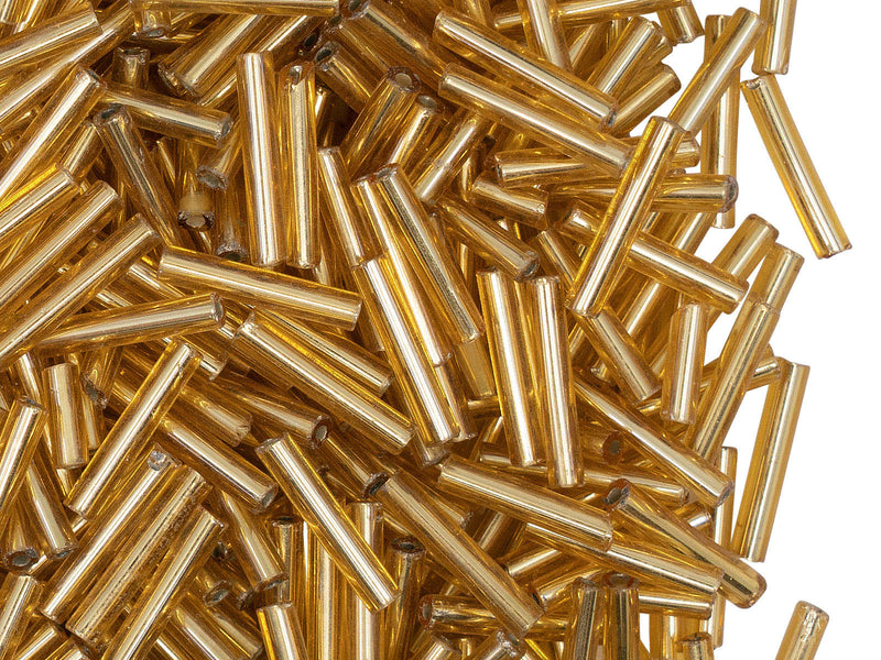 Bugles Preciosa Ornela 11x2 mm, Amber Silver Lined, Czech Glass