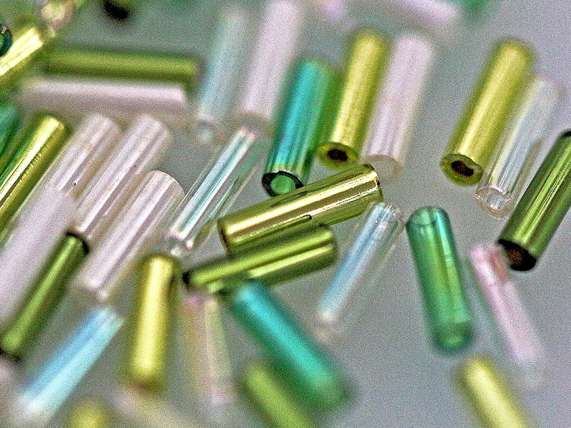 20 g Bugle Beads 6x1.7 mm, Green White, Miyuki Japanese Beads