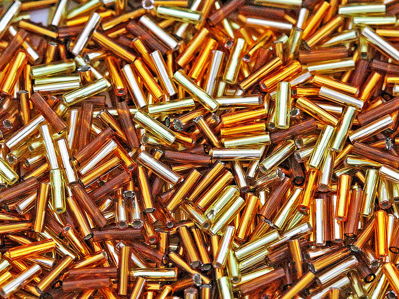 Bugle Beads 7x2.1 mm, Amber Brown, Czech Glass