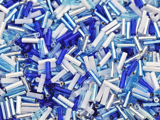 Bugle Beads 7x2.1 mm, Blue White, Czech Glass