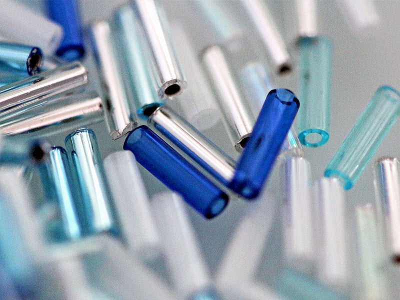 20 g Bugle Beads 6x1.7 mm, Blue White, Miyuki Japanese Beads