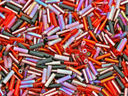 Bugle Beads 7x2.1 mm, Red Silver Black, Czech Glass