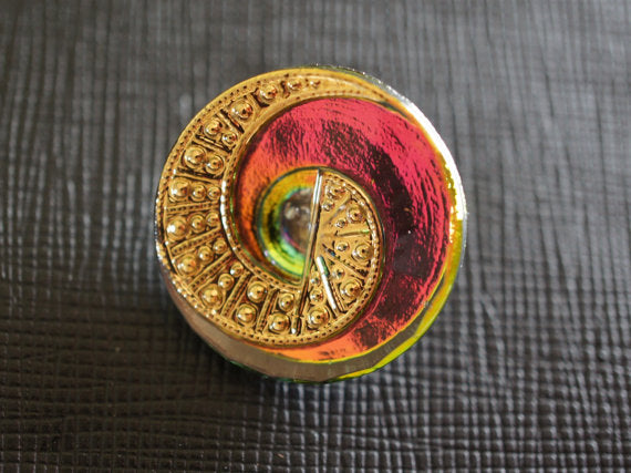 1 pc Czech Glass Button, Red Pink Gold, Hand Painted, Size 10 (22.5mm)