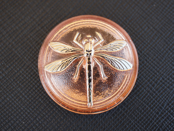 1 pc Czech Glass Cabochon Rosaline with Silver Dragonfly (Smooth Reverse Side), Size 8 (18mm)