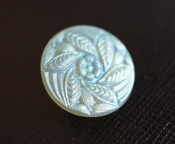 1 pc Czech Glass Button, Flower Light Green AB Matte, Hand Painted, Size 8 (18mm)