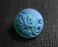 1 pc Czech Glass Button, Flower Emerald Blue AB Matte, Hand Painted, Size 8 (18mm)