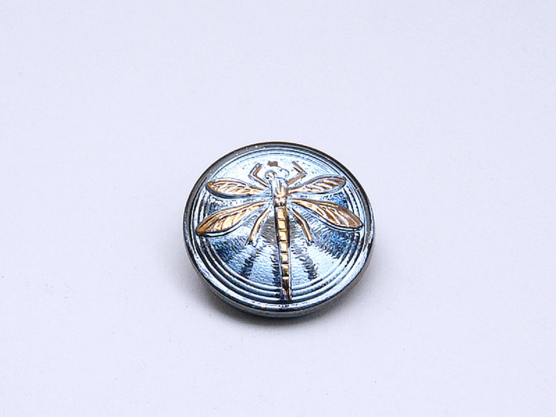 1 pc Czech Glass Cabochons 18 mm (Smooth Reverse Side), Blue Montana Gold Dragonfly, Czech Glass