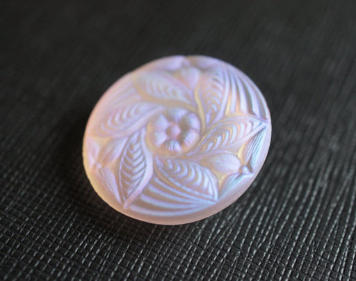 1 pc Czech Glass Button, Flower Pink AB Matte, Hand Painted, Size 12 (27mm)