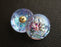 1 pc Czech Glass Button, Flower Blue Pink AB, Hand Painted, Size 8 (18mm)
