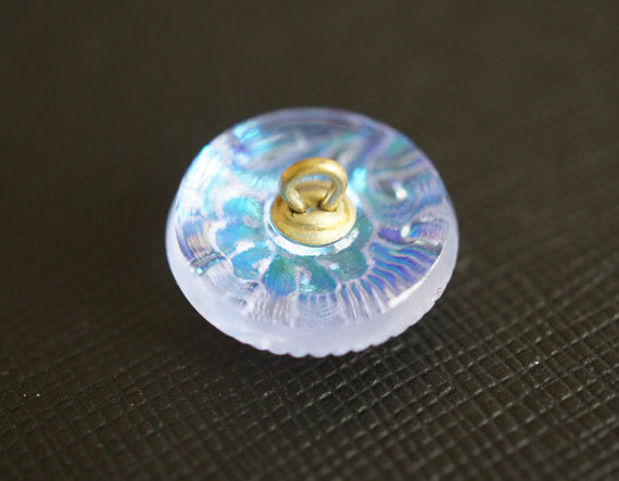 1 pc Czech Glass Button, Flower Blue Pink AB, Hand Painted, Size 8 (18mm)