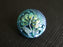 1 pc Czech Glass Button, Flower Emerald Blue AB, Hand Painted, Size 8 (18mm)